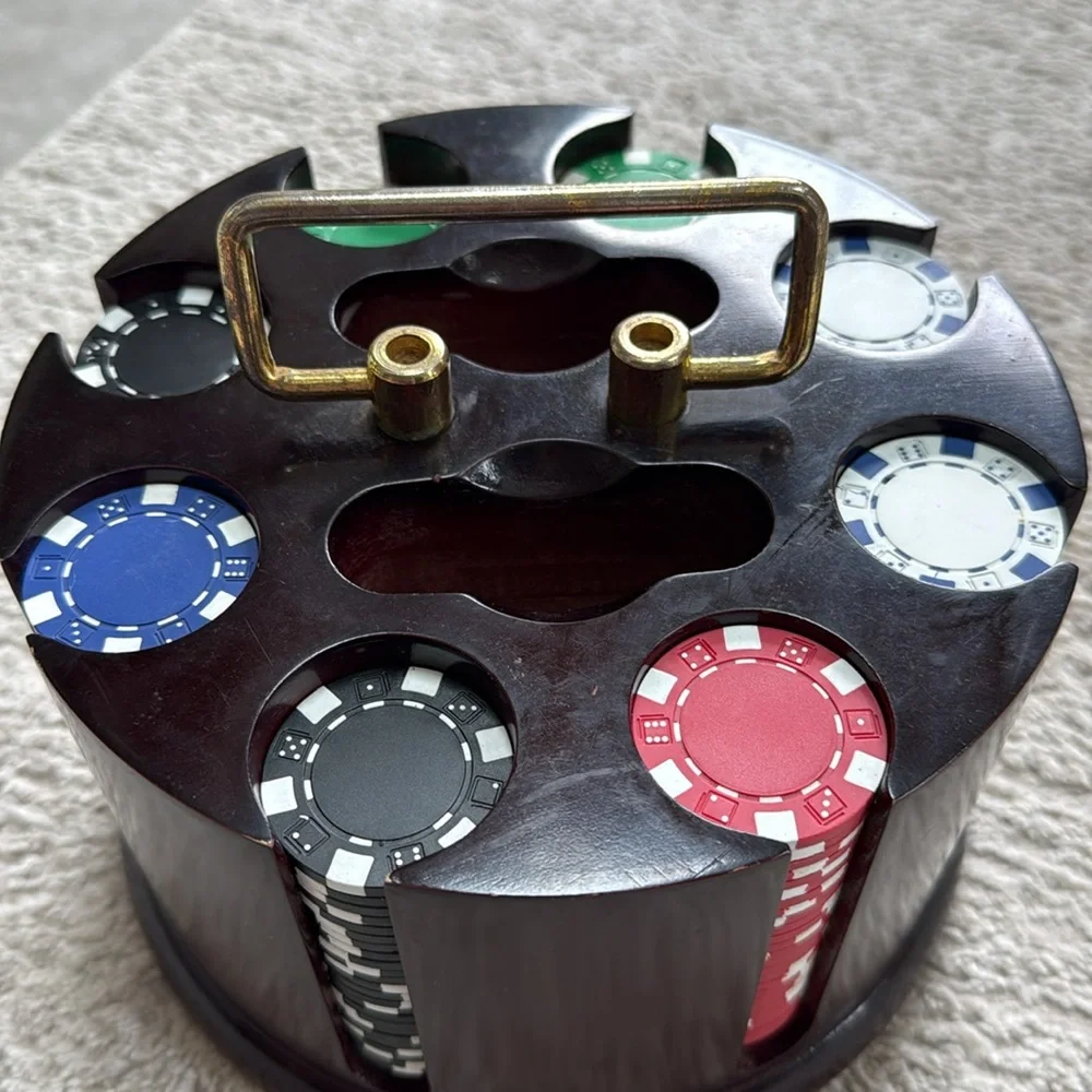 Vintage Rotating Wooden Poker Chip Carousel